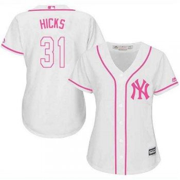 Women's New York Yankees #31 Aaron Hicks White Pink Fashion Stitched MLB Jersey