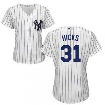 Women's New York Yankees #31 Aaron Hicks White Strip Home Stitched MLB Jersey