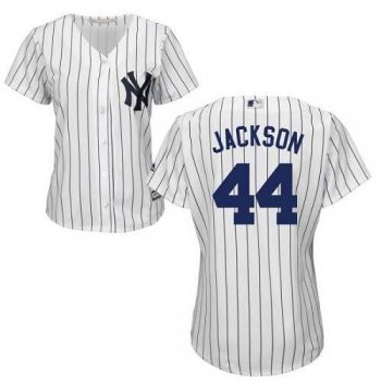 Women's New York Yankees #44 Reggie Jackson White Strip Home Stitched MLB Jersey