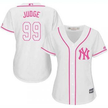 Women's New York Yankees #99 Aaron Judge White Pink Fashion Stitched MLB Jersey