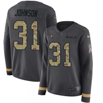 Women's Nike Arizona Cardinals #31 David Johnson Anthracite Salute to Service Stitched NFL Limited Therma Long Sleeve Jersey