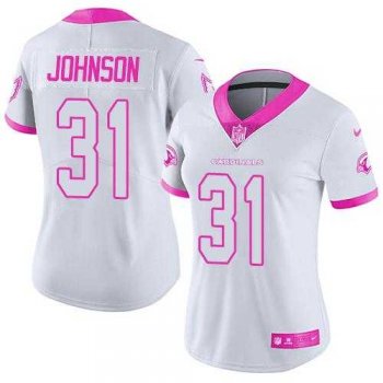 Women's Nike Arizona Cardinals #31 David Johnson White Pink Stitched NFL Limited Rush Fashion Jersey