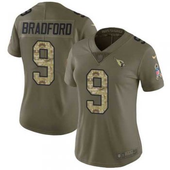 Women's Nike Arizona Cardinals #9 Sam Bradford Olive Camo Stitched NFL Limited 2017 Salute to Service Jersey