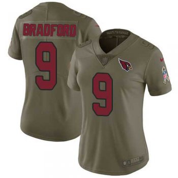 Women's Nike Arizona Cardinals #9 Sam Bradford Olive Stitched NFL Limited 2017 Salute to Service Jersey