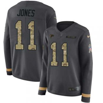 Women's Nike Atlanta Falcons #11 Julio Jones Anthracite Salute to Service Stitched NFL Limited Therma Long Sleeve Jersey