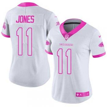 Women's Nike Atlanta Falcons #11 Julio Jones White Pink Stitched NFL Limited Rush Fashion Jersey