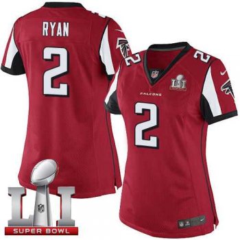 Women's Nike Atlanta Falcons #2 Matt Ryan Red Team Color Super Bowl LI 51 Stitched NFL Limited Jersey