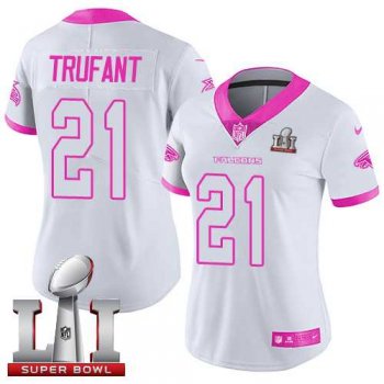 Women's Nike Atlanta Falcons #21 Desmond Trufant White Pink Super Bowl LI 51 Stitched NFL Limited Rush Fashion Jersey