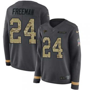 Women's Nike Atlanta Falcons #24 Devonta Freeman Anthracite Salute to Service Stitched NFL Limited Therma Long Sleeve Jersey