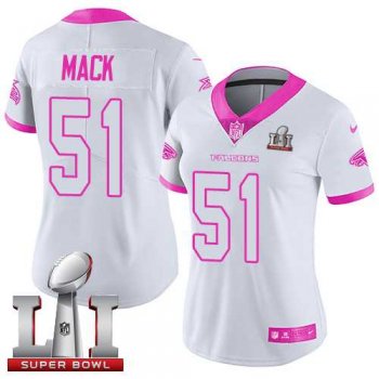 Women's Nike Atlanta Falcons #51 Alex Mack White Pink Super Bowl LI 51 Stitched NFL Limited Rush Fashion Jersey