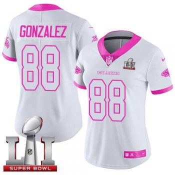 Women's Nike Atlanta Falcons #88 Tony Gonzalez White Pink Super Bowl LI 51 Stitched NFL Limited Rush Fashion Jersey