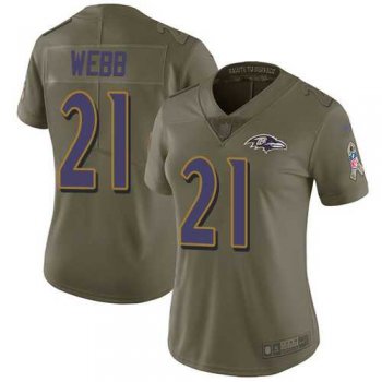 Women's Nike Baltimore Ravens #21 Lardarius Webb Olive Stitched NFL Limited 2017 Salute to Service Jersey