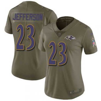 Women's Nike Baltimore Ravens #23 Tony Jefferson Olive Stitched NFL Limited 2017 Salute to Service Jersey