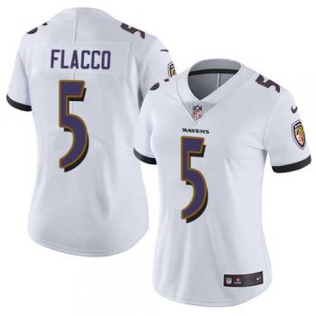 Women's Nike Baltimore Ravens #5 Joe Flacco White Stitched NFL Vapor Untouchable Limited Jersey