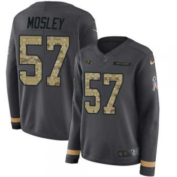 Women's Nike Baltimore Ravens #57 C.J. Mosley Anthracite Salute to Service Stitched NFL Limited Therma Long Sleeve Jersey