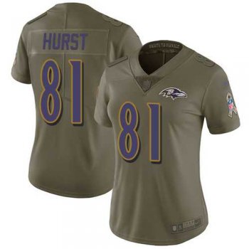 Women's Nike Baltimore Ravens #81 Hayden Hurst Olive Stitched NFL Limited 2017 Salute to Service Jersey