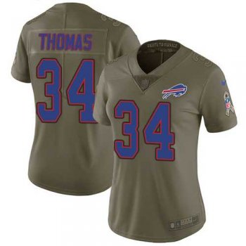 Women's Nike Buffalo Bills #34 Thurman Thomas Olive Stitched NFL Limited 2017 Salute to Service Jersey