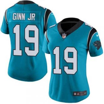 Women's Nike Carolina Panthers #19 Ted Ginn Jr Blue Stitched NFL Limited Rush Jersey