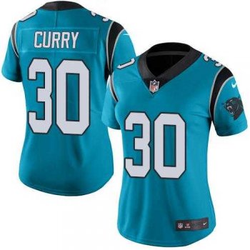 Women's Nike Carolina Panthers #30 Stephen Curry Blue Stitched NFL Limited Rush Jersey