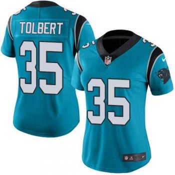 Women's Nike Carolina Panthers #35 Mike Tolbert Blue Stitched NFL Limited Rush Jersey