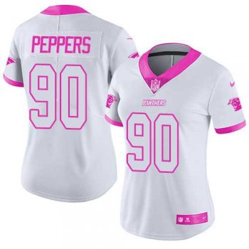 Women's Nike Carolina Panthers #90 Julius Peppers White Pink Stitched NFL Limited Rush Fashion Jersey