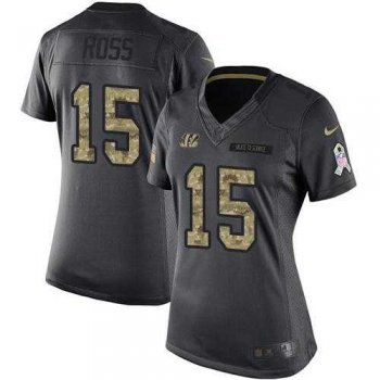 Women's Nike Cincinnati Bengals #15 John Ross Black Stitched NFL Limited 2016 Salute to Service Jersey