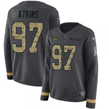 Women's Nike Cincinnati Bengals #97 Geno Atkins Anthracite Salute to Service Stitched NFL Limited Therma Long Sleeve Jersey