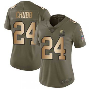 Women's Nike Cleveland Browns #24 Nick Chubb Olive Gold Stitched NFL Limited 2017 Salute to Service Jersey