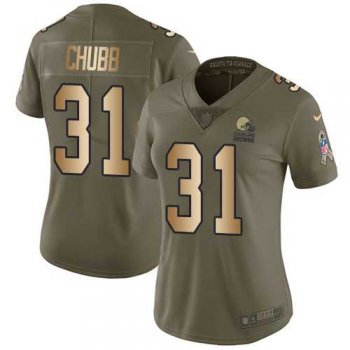 Women's Nike Cleveland Browns #31 Nick Chubb Olive Gold Stitched NFL Limited 2017 Salute to Service Jersey