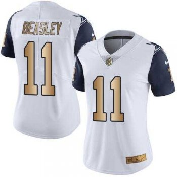 Women's Nike Dallas Cowboys #11 Cole Beasley White Stitched NFL Limited Gold Rush Jersey