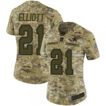 Women's Nike Dallas Cowboys #21 Ezekiel Elliott Camo Stitched NFL Limited 2018 Salute to Service Jersey