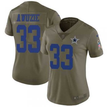 Women's Nike Dallas Cowboys #33 Chidobe Awuzie Olive Stitched NFL Limited 2017 Salute to Service Jersey