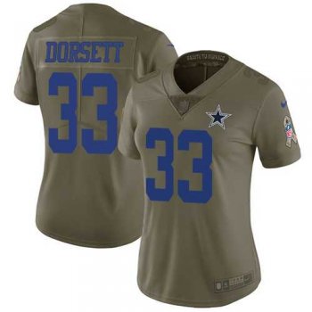 Women's Nike Dallas Cowboys #33 Tony Dorsett Olive Stitched NFL Limited 2017 Salute to Service Jersey