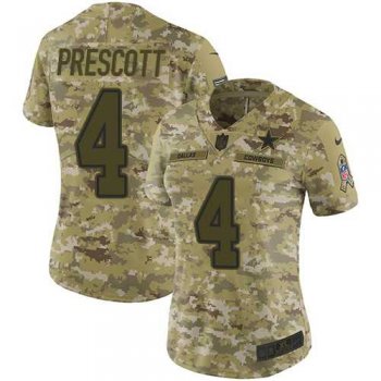 Women's Nike Dallas Cowboys #4 Dak Prescott Camo Stitched NFL Limited 2018 Salute to Service Jersey