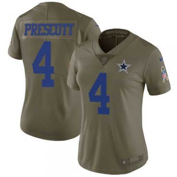 Women's Nike Dallas Cowboys #4 Dak Prescott Olive Stitched NFL Limited 2017 Salute to Service Jersey