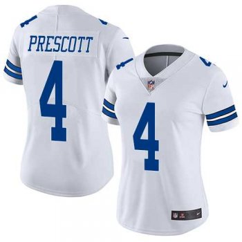 Women's Nike Dallas Cowboys #4 Dak Prescott White Stitched NFL Vapor Untouchable Limited Jersey