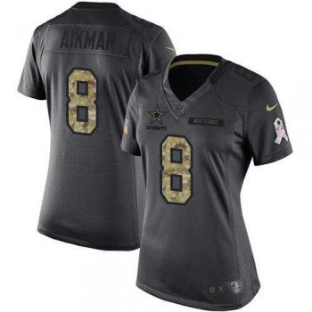 Women's Nike Dallas Cowboys #8 Troy Aikman Anthracite Stitched NFL Limited 2016 Salute to Service Jersey