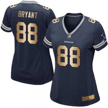 Women's Nike Dallas Cowboys #88 Dez Bryant Navy Blue Team Color Stitched NFL Elite Gold Jersey