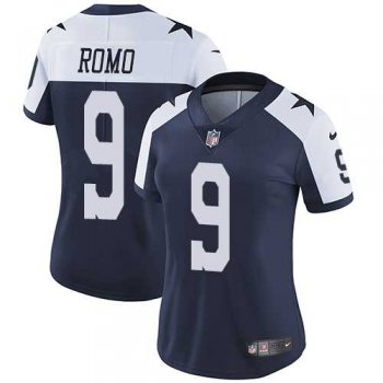 Women's Nike Dallas Cowboys #9 Tony Romo Navy Blue Thanksgiving Stitched NFL Vapor Untouchable Limited Throwback Jersey