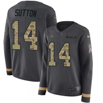 Women's Nike Denver Broncos #14 Courtland Sutton Anthracite Salute to Service Stitched NFL Limited Therma Long Sleeve Jersey