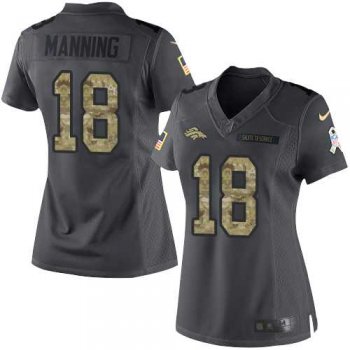 Women's Nike Denver Broncos #18 Peyton Manning Anthracite Stitched NFL Limited 2016 Salute to Service Jersey