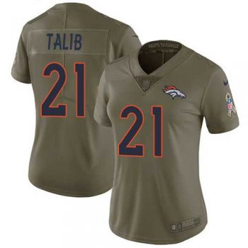 Womens Nike Denver Broncos #21 Aqib Talib Olive Stitched NFL Limited 2017 Salute to Service Jersey