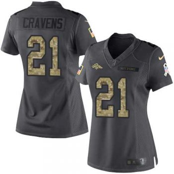 Women's Nike Denver Broncos #21 Su'a Cravens Black Stitched NFL Limited 2016 Salute to Service Jersey