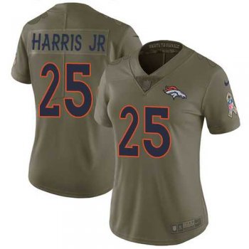 Womens Nike Denver Broncos #25 Chris Harris Jr Olive Stitched NFL Limited 2017 Salute to Service Jersey