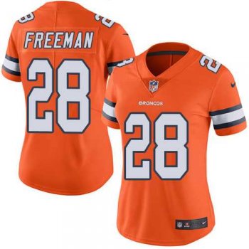 Women's Nike Denver Broncos #28 Royce Freeman Orange Stitched NFL Limited Rush Jersey