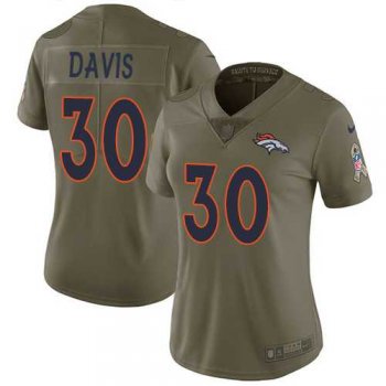 Womens Nike Denver Broncos #30 Terrell Davis Olive Stitched NFL Limited 2017 Salute to Service Jersey