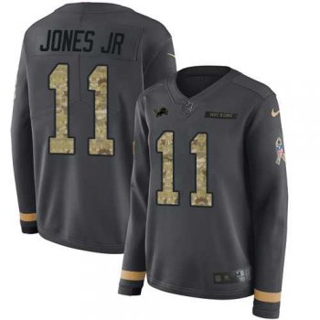 Women's Nike Detroit Lions #11 Marvin Jones Jr Anthracite Salute to Service Stitched NFL Limited Therma Long Sleeve Jersey