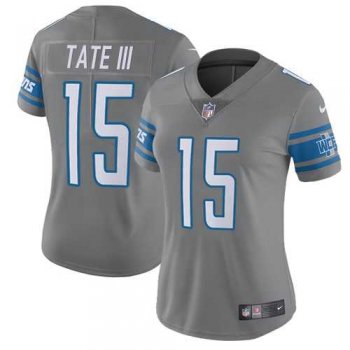 Women's Nike Detroit Lions #15 Golden Tate III Gray Stitched NFL Limited Rush Jersey