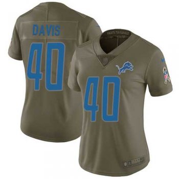 Women's Nike Detroit Lions #40 Jarrad Davis Olive Stitched NFL Limited 2017 Salute to Service Jersey