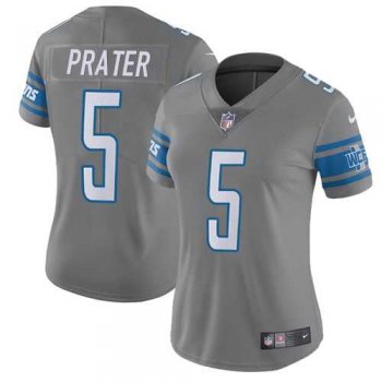 Women's Nike Detroit Lions #5 Matt Prater GrayStitched NFL Limited Rush Jersey